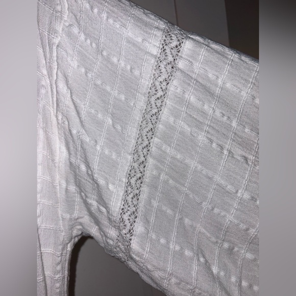 Aerie White Eyelet Button-Up Cotton Linen Romper 3/4 Sleeve Drawstring Waist - L - Picture 8 of 14